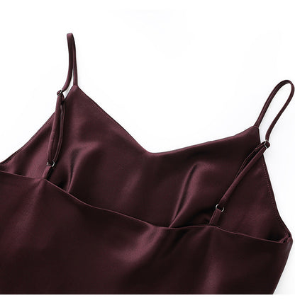 Satin-Texture Acetate Slip Dress with Spaghetti Straps