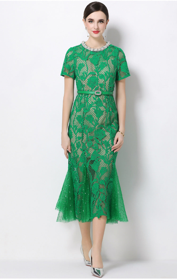Emerald Lace Fishtail Maxi Dress