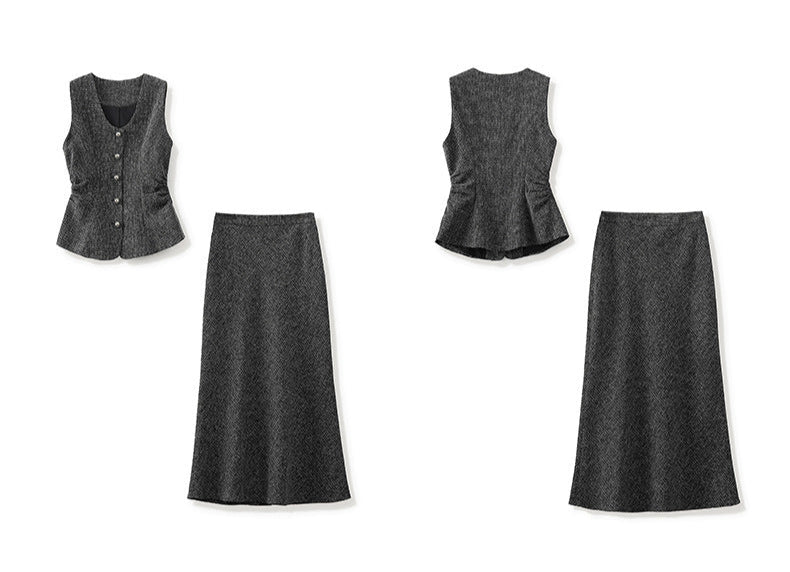 Old Money Style Two-Piece Set – Sleeveless Vest & Fishtail Skirt