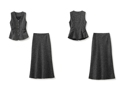 Old Money Style Two-Piece Set – Sleeveless Vest & Fishtail Skirt