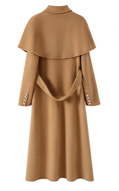 Hepburn Wool Coat with Detachable Shawl – Double-Faced 100% Wool