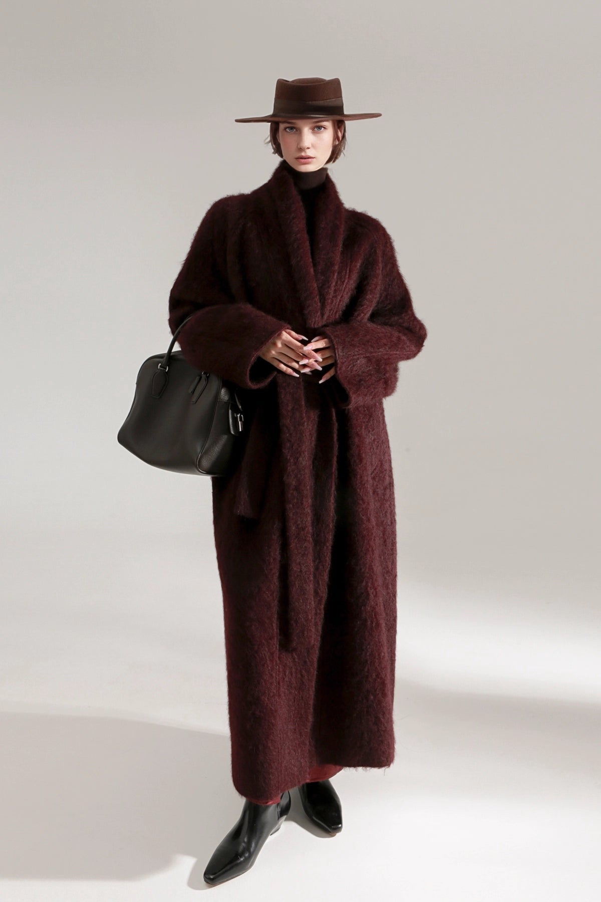 Luxury Tibetan Yak Wool Knit Coat – Belted Relaxed Fit