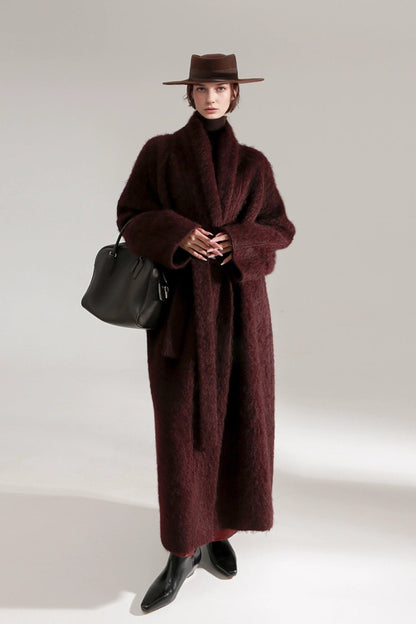 Luxury Tibetan Yak Wool Knit Coat – Belted Relaxed Fit