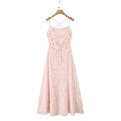 Strappy Backless Jacquard Maxi Dress