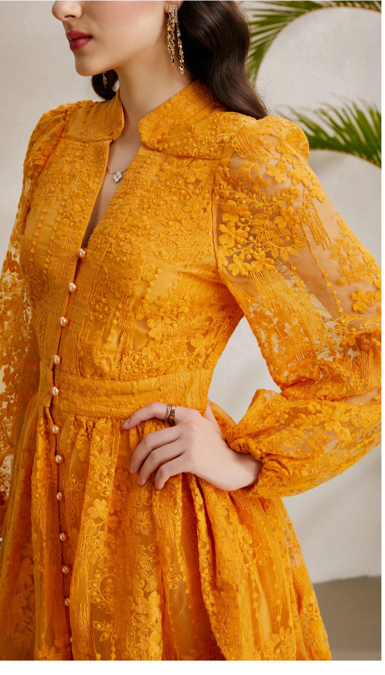 Embroidered Tulle A-Line Mini Dress