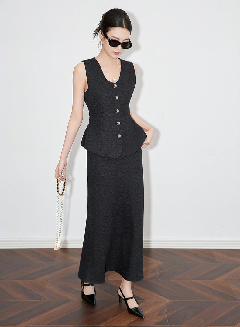 Old Money Style Two-Piece Set – Sleeveless Vest & Fishtail Skirt