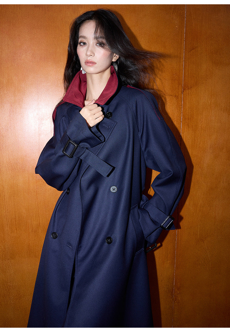 Contrast Detail Retro Mid-Length Loose Trench Coat