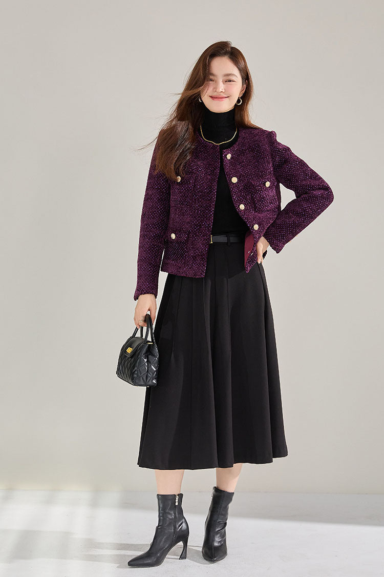 Purple Tweed French-Style Cropped Jacket
