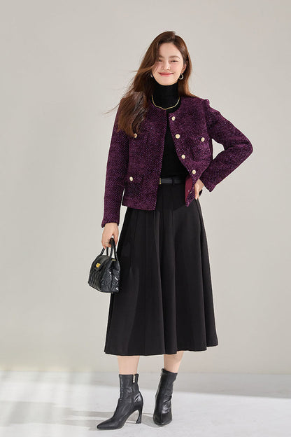 Purple Tweed French-Style Cropped Jacket