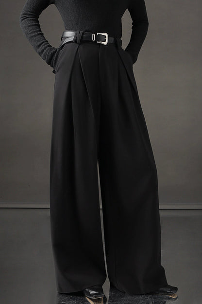 High-Waisted Wide-Leg Wool Blend Pants