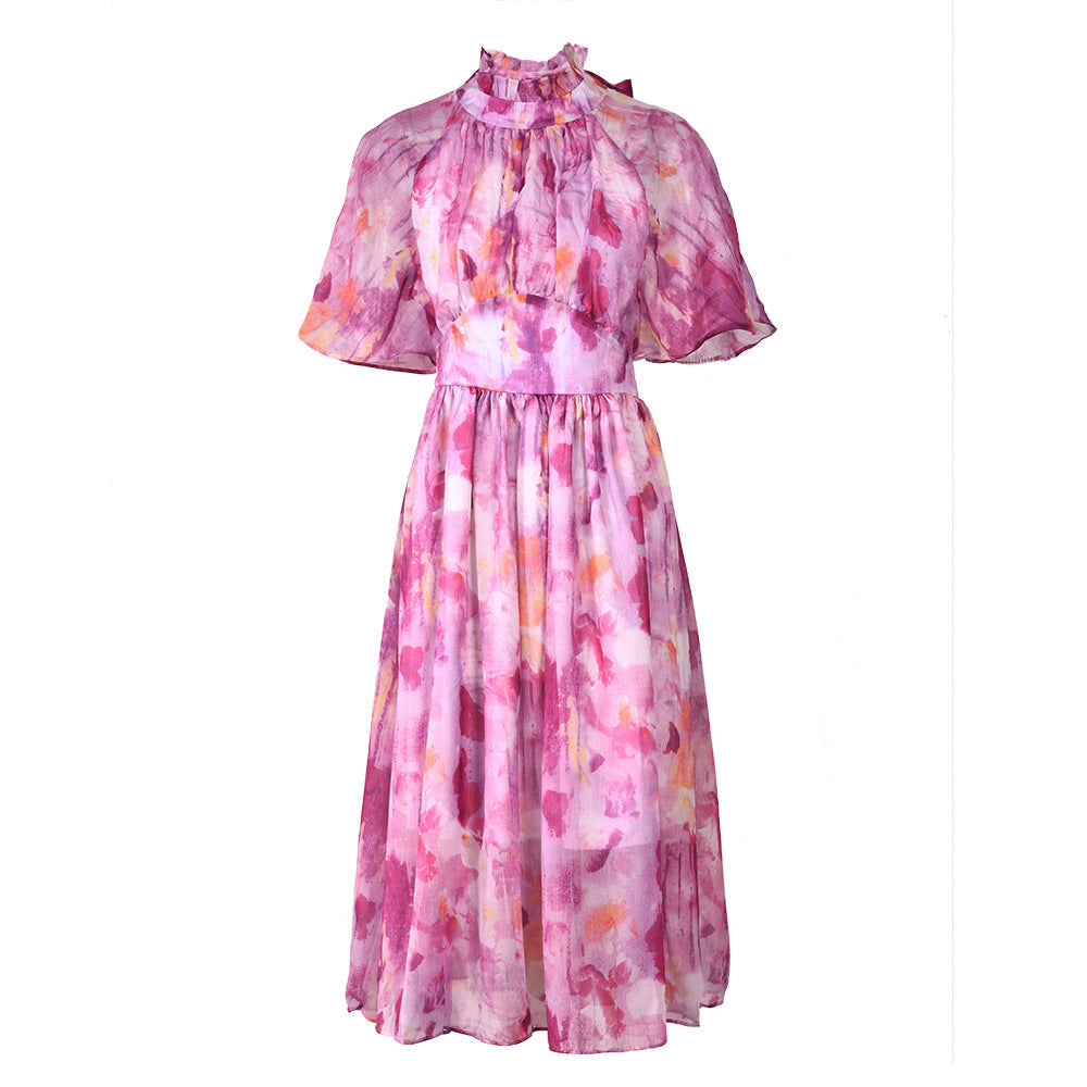 "Sea of Flowers" Backless Midi Dress – Romantic Vintage Charm