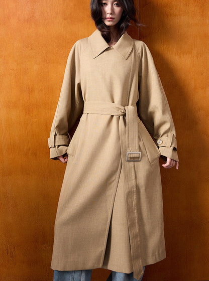 Classic British Style Long Khaki Trench Coat
