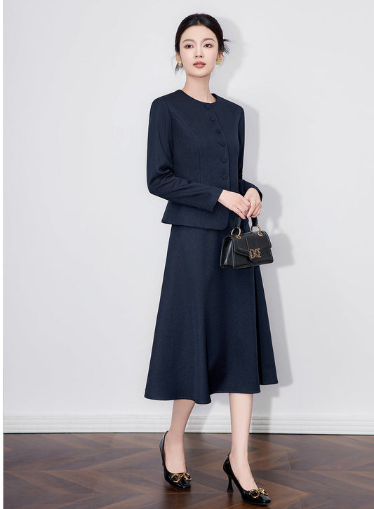 Luminous Texture Two-Piece Blazer & Midi Skirt Set