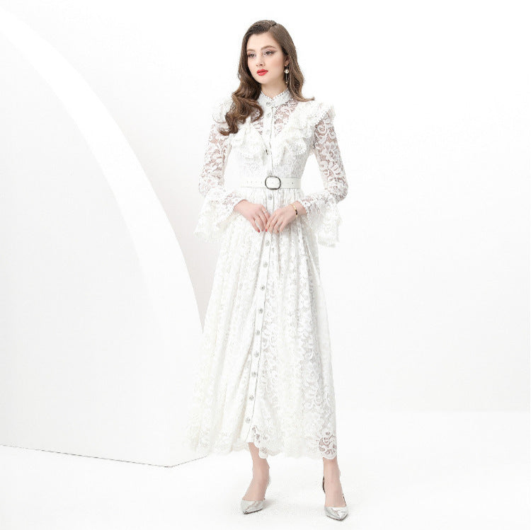 French Style Romantic Lace Embroidered Long Dress