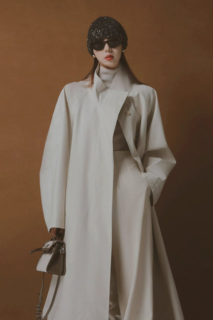Draped Double-Breasted Tencel Trench Coat