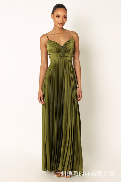 Elegant Pleated Backless Maxi Dress