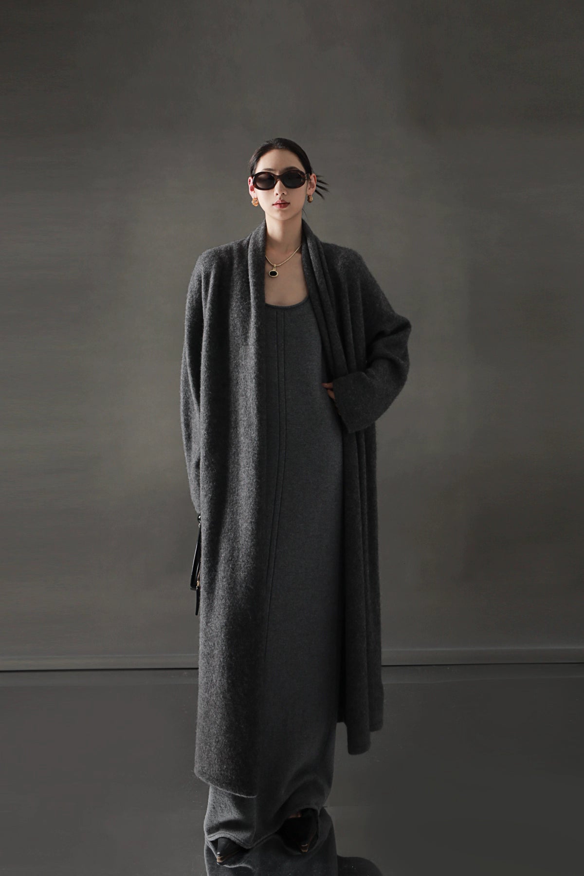 Minimalist Cashmere-Blend Wool Long Cardigan