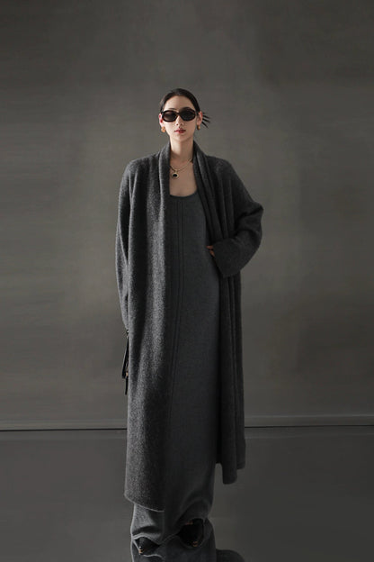 Minimalist Cashmere-Blend Wool Long Cardigan
