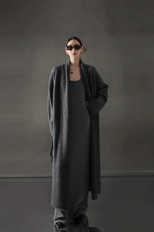 Minimalist Cashmere-Blend Wool Long Cardigan