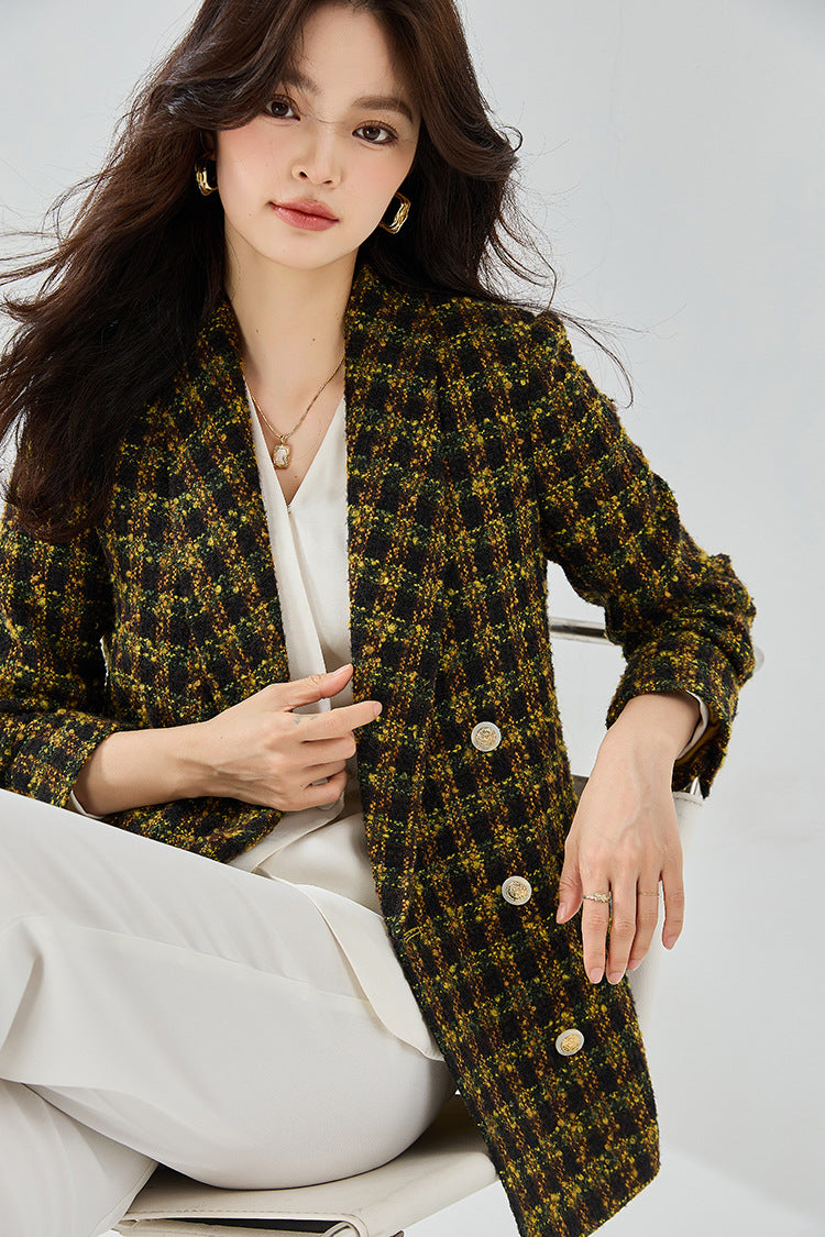 Yellow Tweed Textured Chic Blazer