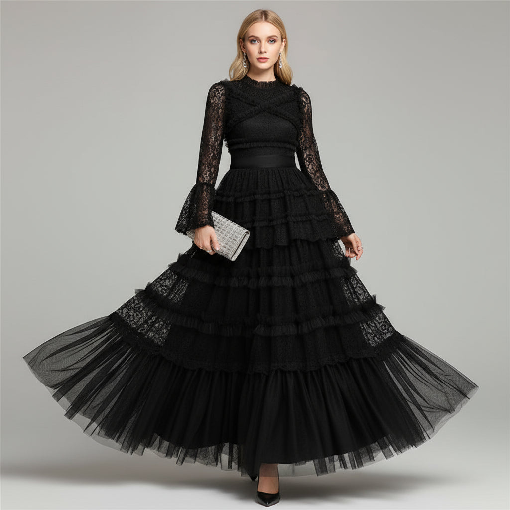 Penelope Lace Ruffle Maxi Dress