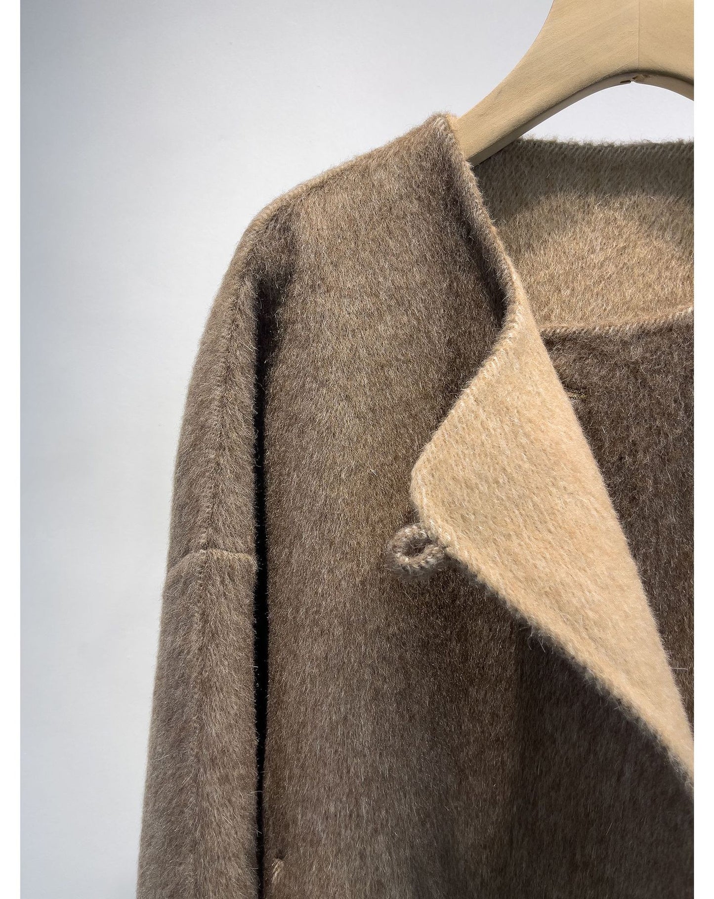 Alpaca Wool Short Double-Sided Coat with Scarf Detail