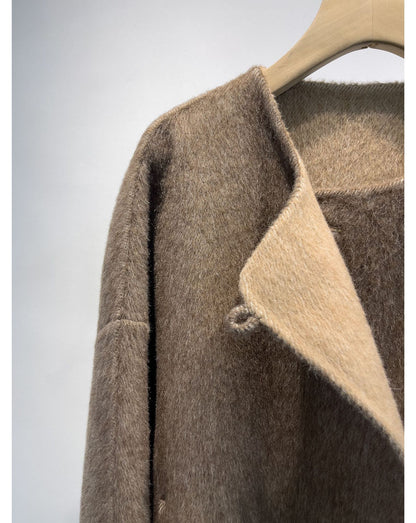 Alpaca Wool Short Double-Sided Coat with Scarf Detail