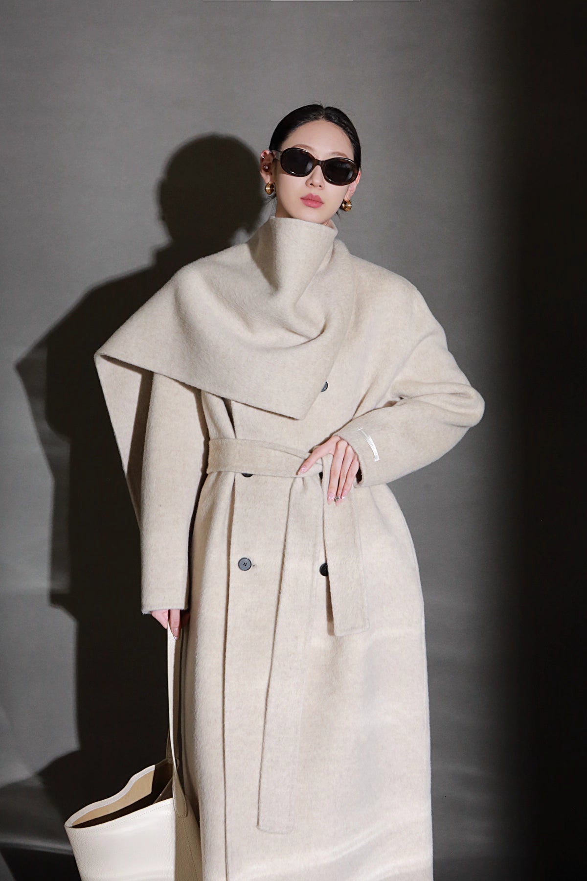 Luxury Lama Wool Blend Coat with Shawl Detail