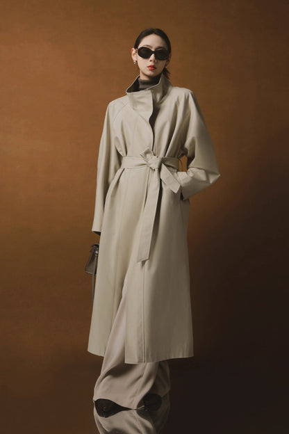 Draped Double-Breasted Tencel Trench Coat
