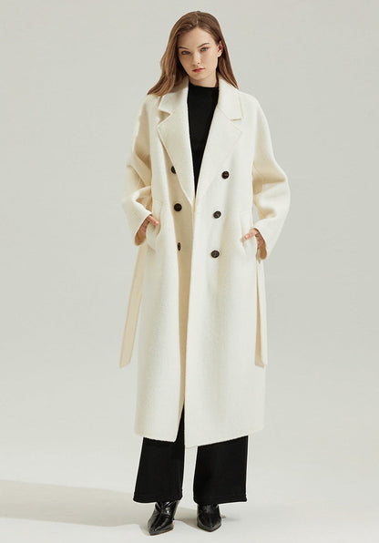 Classic Long Wool-Alpaca Coat – Double-Breasted British Style