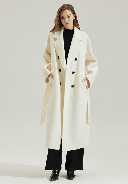 Classic Long Wool-Alpaca Coat – Double-Breasted British Style