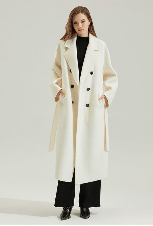 Classic Alpaca Wool Long Coat – Double-Faced Oversized Design