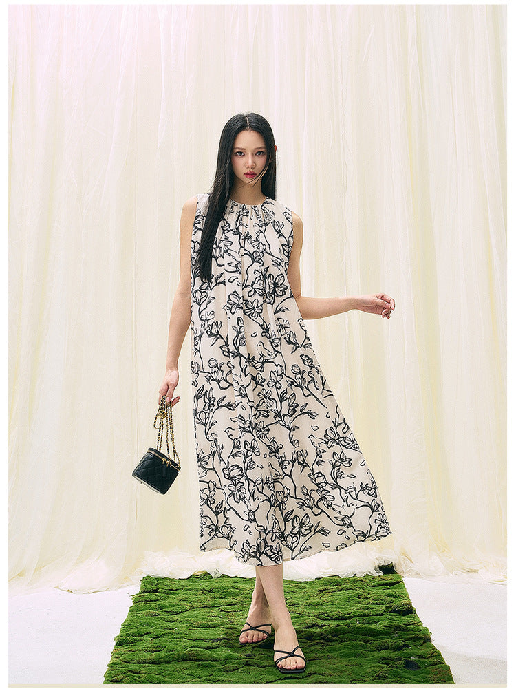 Black & White Printed Loose Fit Summer Dress