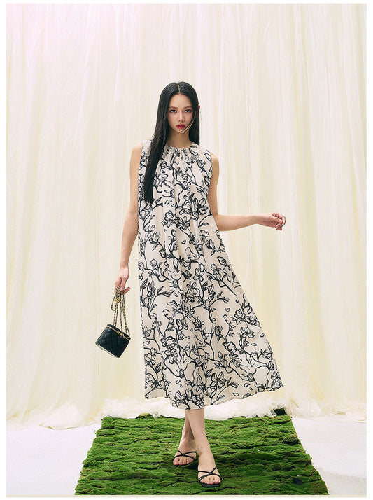 Black & White Printed Loose Fit Summer Dress