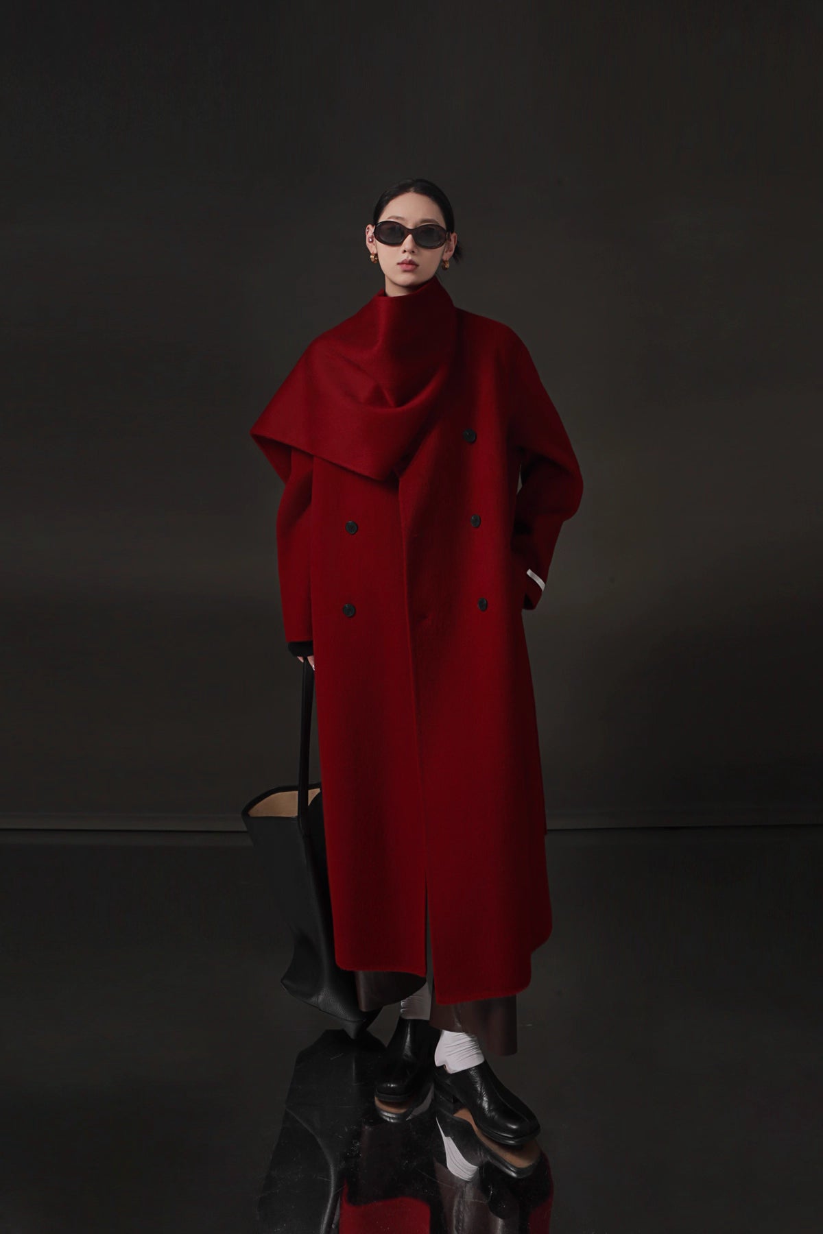 Luxury Lama Wool Blend Coat with Shawl Detail