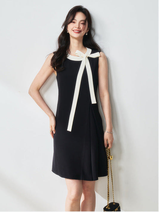 Contrast Bow Strap Midi Dress