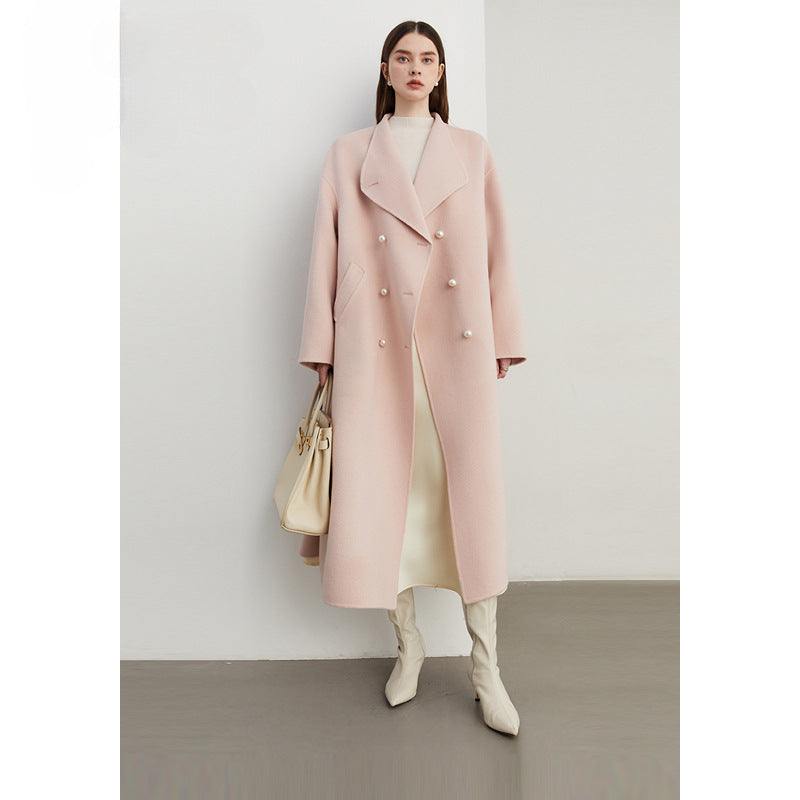 Premium 100% Wool Powder Pink Long Coat