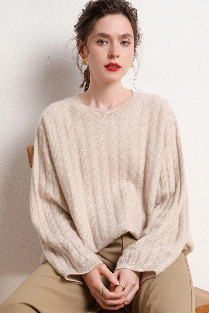 Cashmere-Blend Oversized Twist Knit Sweater