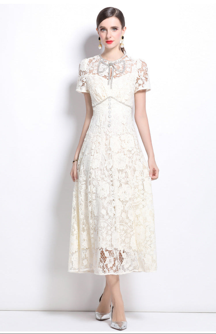 Lace Bow Detail French-Style Dress