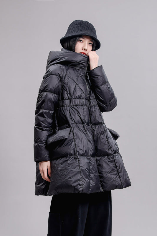 Luxury 90% White Duck Down Puffer Coat – Slim Fit, Hooded Winter Essential
