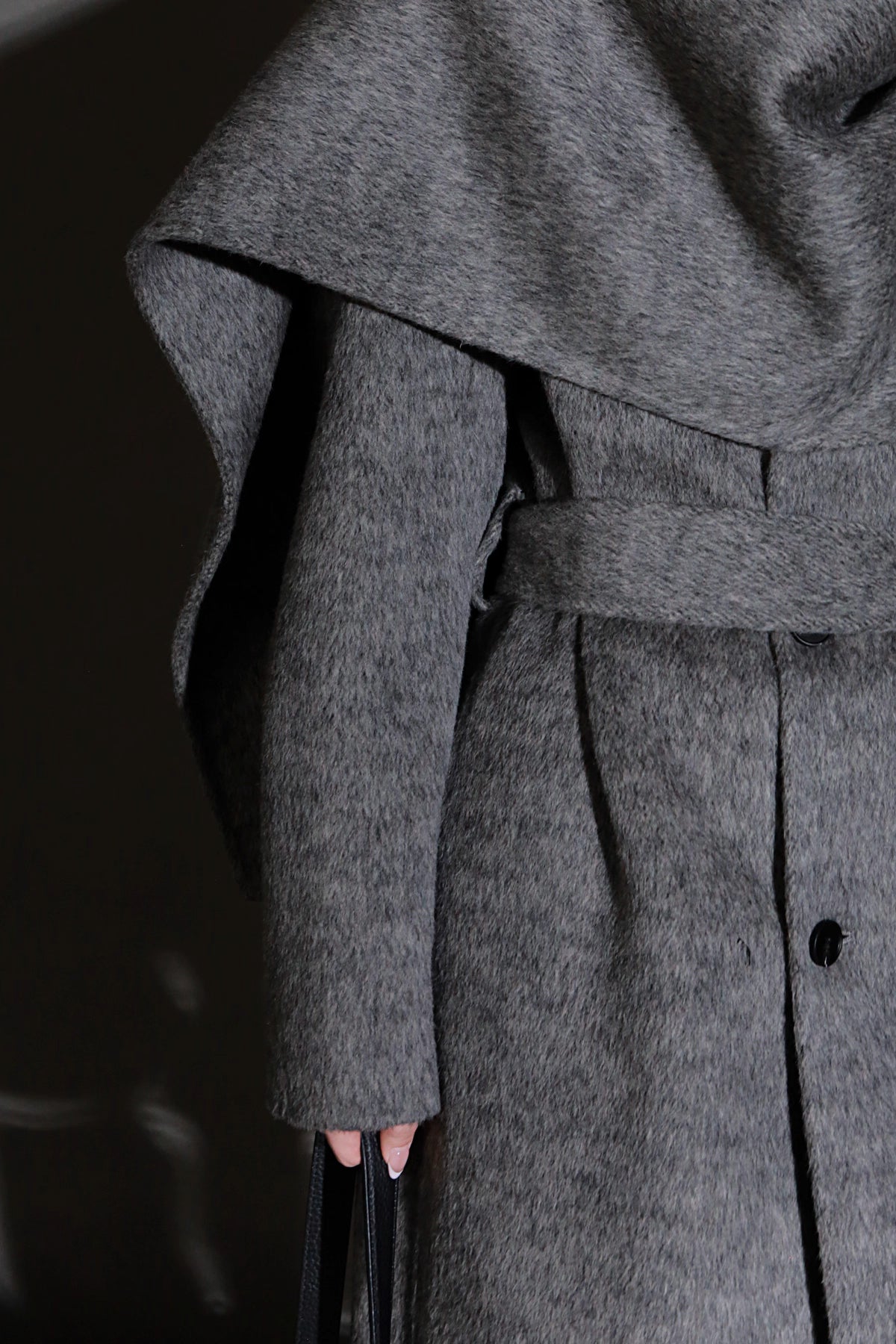 Luxury Lama Wool Blend Coat with Shawl Detail