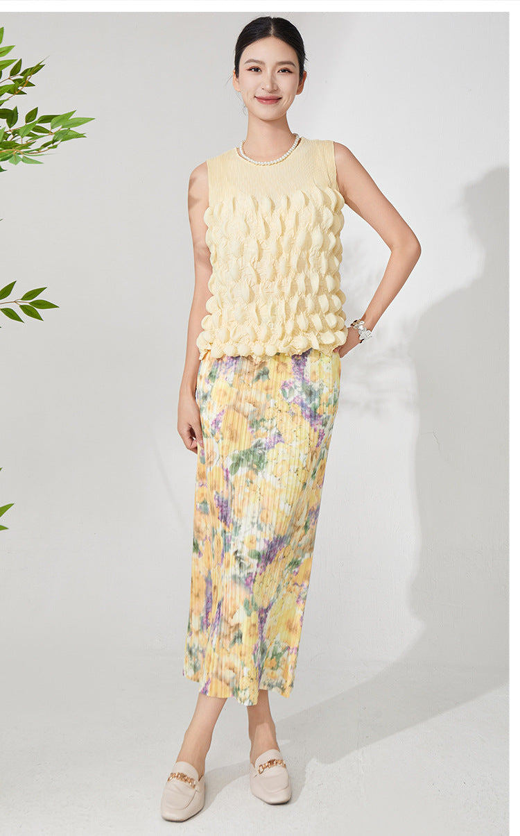 Floral Touch Two-Piece Set – Yellow Crop Top & Skirt