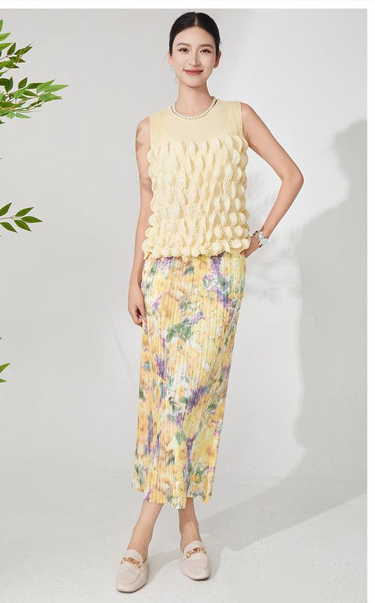 Floral Touch Two-Piece Set – Yellow Crop Top & Skirt