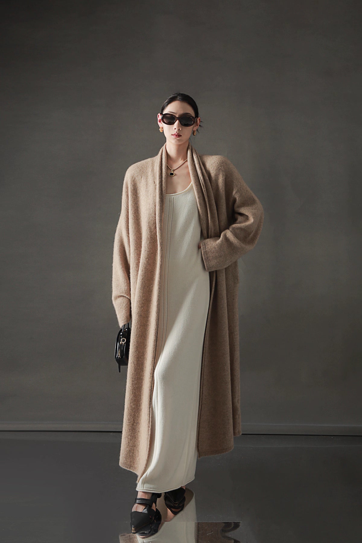 Minimalist Cashmere-Blend Wool Long Cardigan
