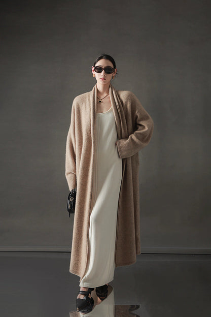 Minimalist Cashmere-Blend Wool Long Cardigan