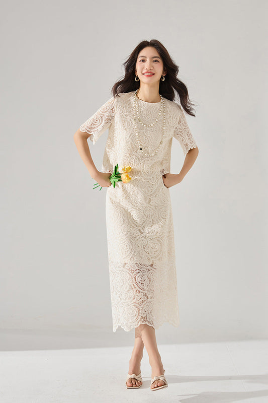 Lace-Trimmed 2-Piece Cotton Set – French-Inspired Elegance