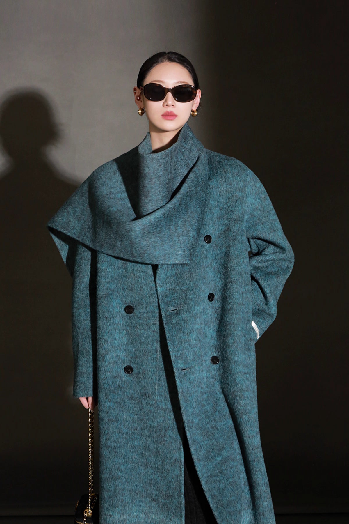 Luxury Lama Wool Blend Coat with Shawl Detail
