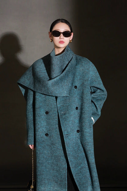 Luxury Lama Wool Blend Coat with Shawl Detail