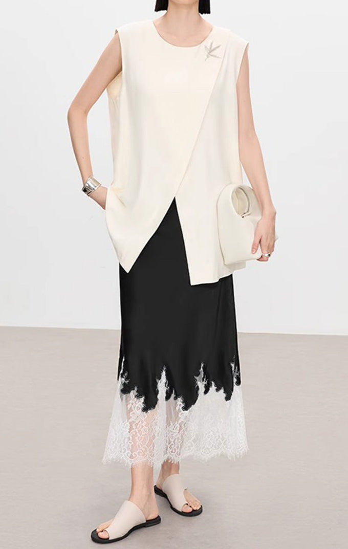 Lace-Trimmed Acetate Satin Maxi Skirt