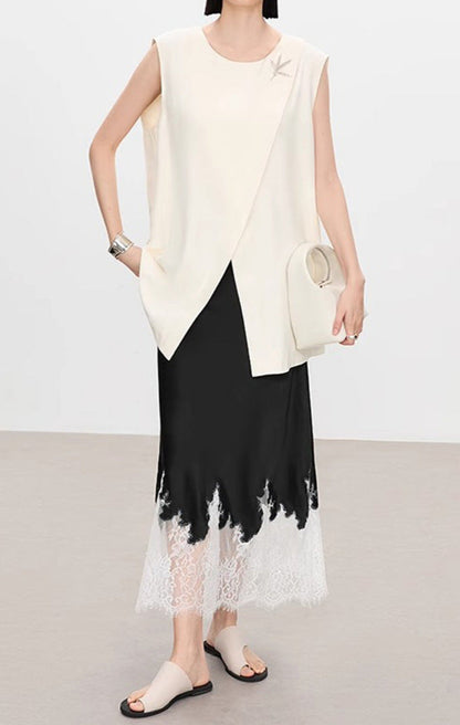 Lace-Trimmed Acetate Satin Maxi Skirt